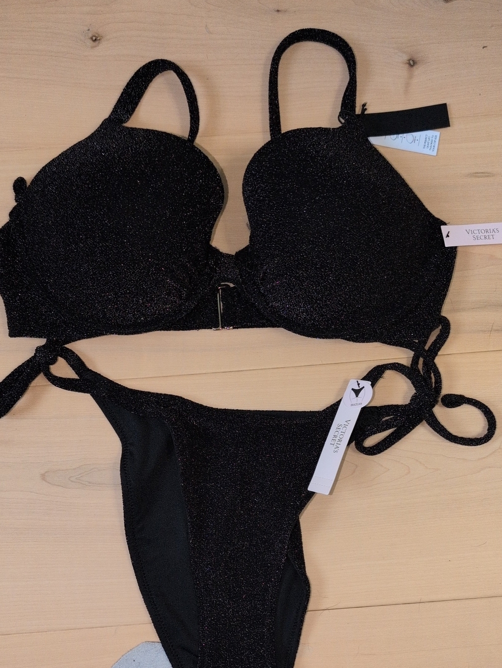 36D VS Swim Icon Push Up Bikini Top And Bottom Black Shimmer